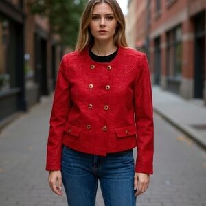 NWT  Ann Taylor blazer Tweed Crew Neck Double Breasted jacket Bright Brick sz4